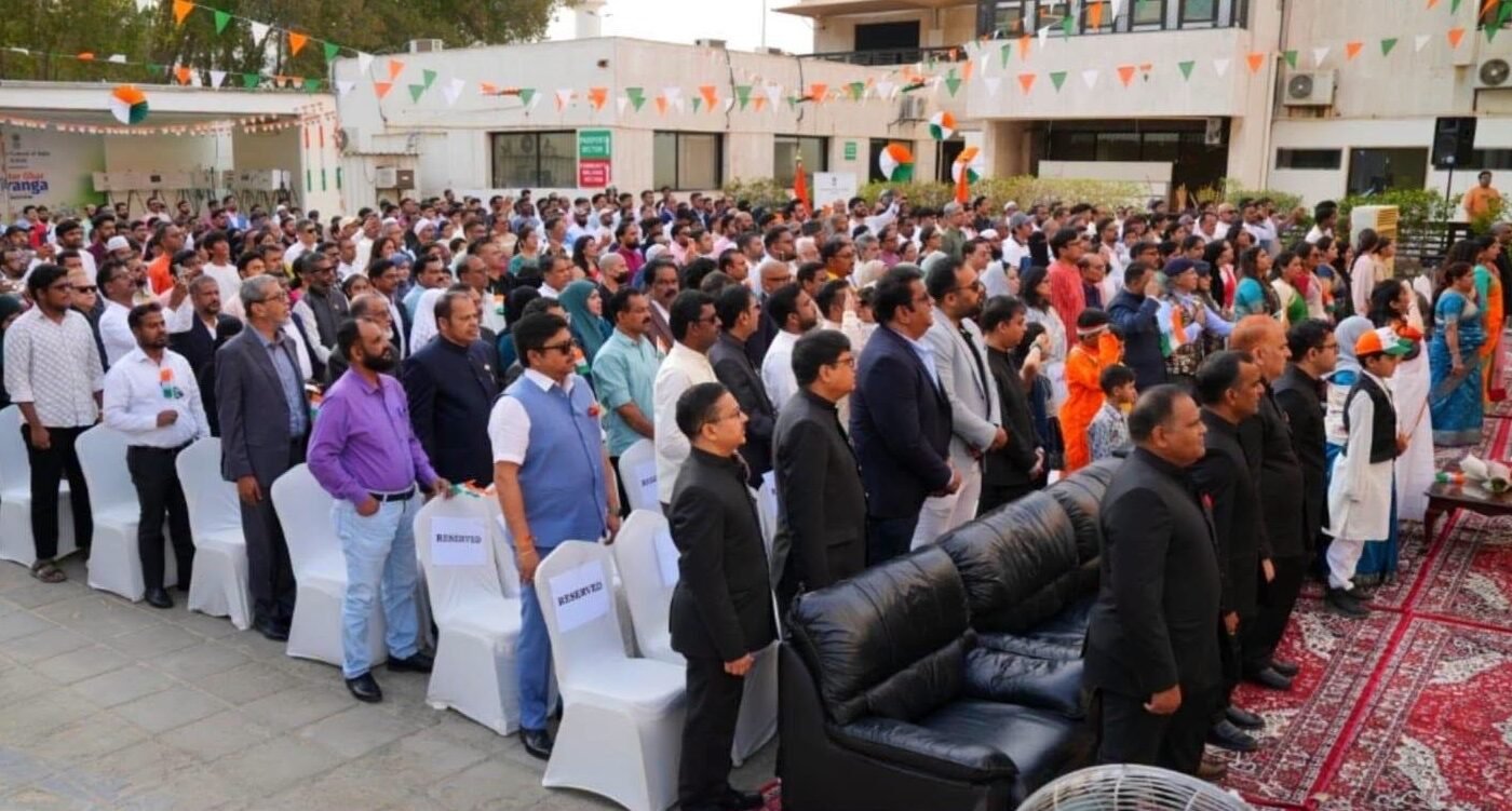 Indian Consul General Fahad Ahmed Khan Suri hoists the National Flag at the Consulate premises in Jeddah