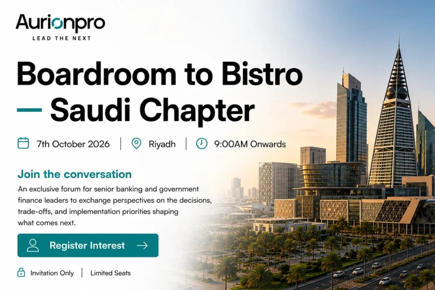 Boardroom to Bistro – Saudi Chapter: Aurionpro Solutions and India Business Forum to Host Key Dialogue on AI-Native Banking in Riyadh